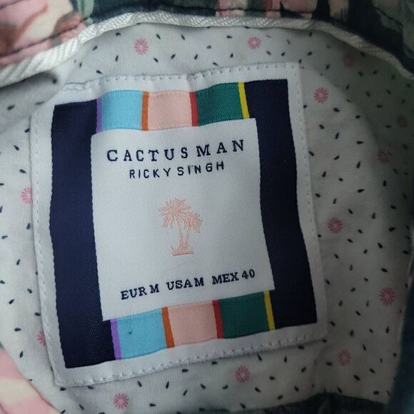 Cactus Man Ricky Singh Mens Size Medium Floral Button Down Shirt Green Pink - Picture 4 of 7